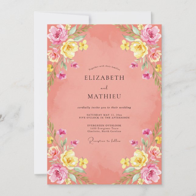 Salmon Pink Luminous Spring Wedding Invitation (Front)