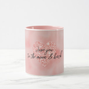 Salmon Pink Ombre Glitter Heart Love Quote Mug