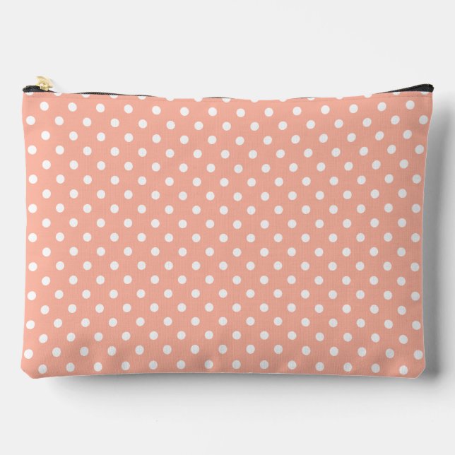 Salmon Pink Polka Dot Large Accessory Zipper Pouch (Front)
