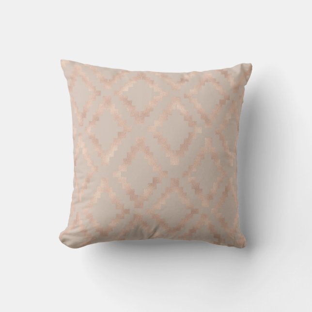 Salmon Pink Rose Gold Ethnic Blush Ivory Pastel Cushion (Front)