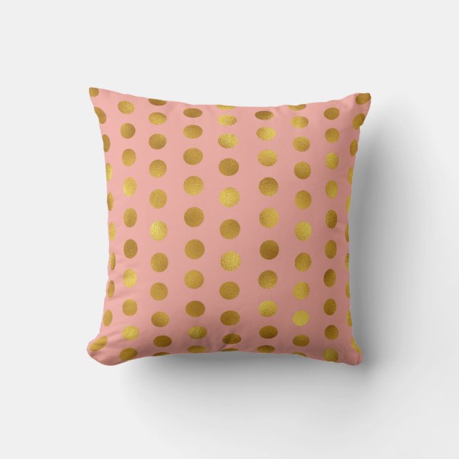 Salmon Pink Rose Gold Polka Big Dots Confetti Cushion (Front)