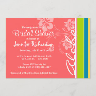 Salmon Pink & Seafoam Green Striped: Aloha Invitation