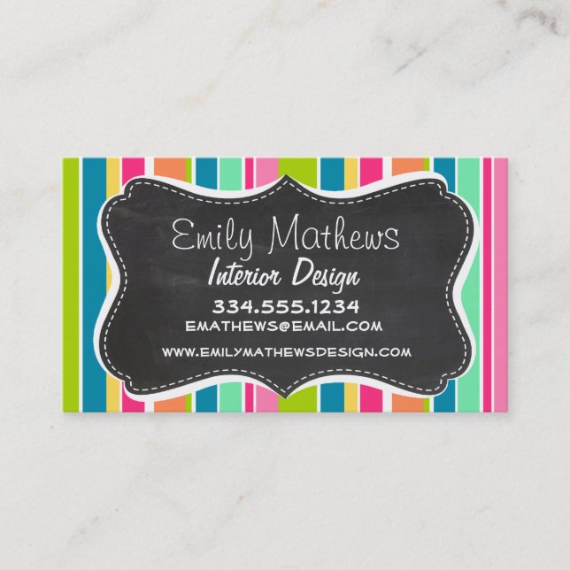 Salmon Pink & Seafoam Green; Vintage Chalkboard Business Card (Front)