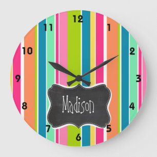 Salmon Pink & Seafoam Green; Vintage Chalkboard Large Clock
