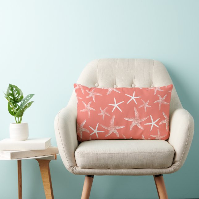 Salmon Pink Starfish Decorative Lumbar Pillow (Chair)