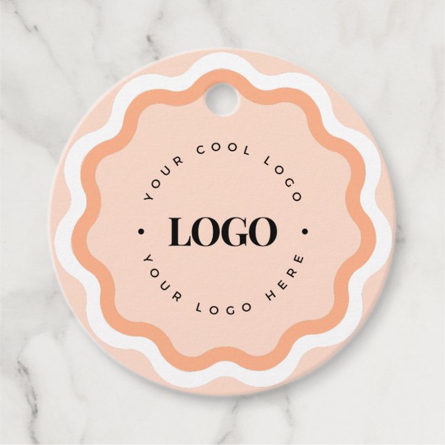 Salmon Pink Wavy Squiggle Retail Custom Logo Tag (Front)