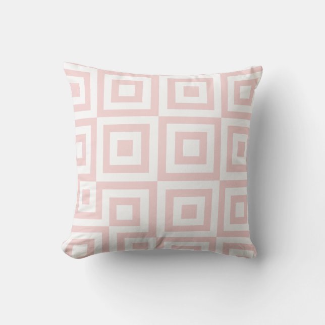 Salmon Pink & White Modern Geometric Pattern Cushion (Front)