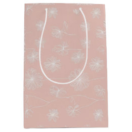Salmon pink with a delicate white Floral vintage  Medium Gift Bag