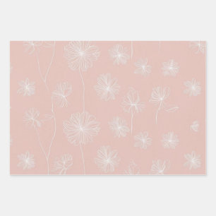 Salmon pink with a delicate white Floral vintage  Wrapping Paper Sheet