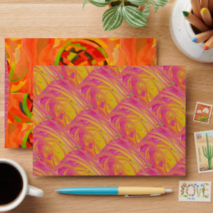 Salmon pink with sunshine orange art design envelope