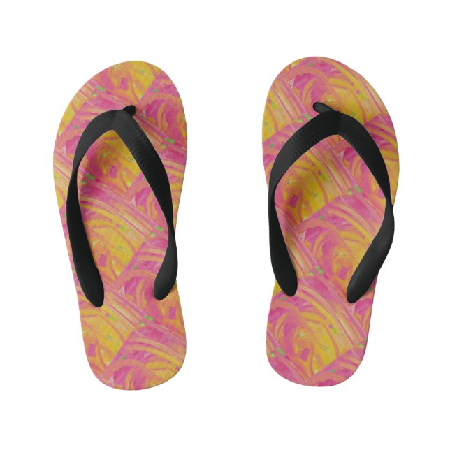 Salmon pink with sunshine orange art design kid's thongs (Footbed)
