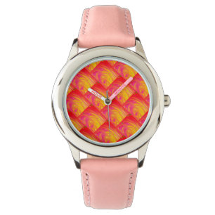 Salmon pink with sunshine orange art design watch