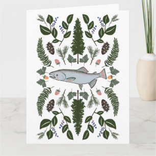 Salmon PNW Nature Fir Ferns Berries Foraging Feast Card