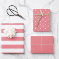Salmon Polka Dot Wide Striped and Solid