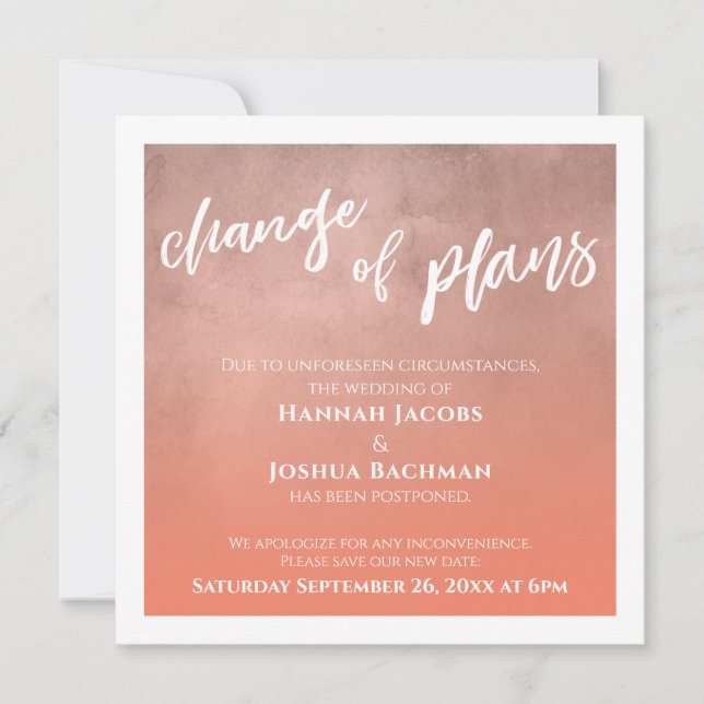 Salmon Postponed Wedding Change of Plans Card (Front)