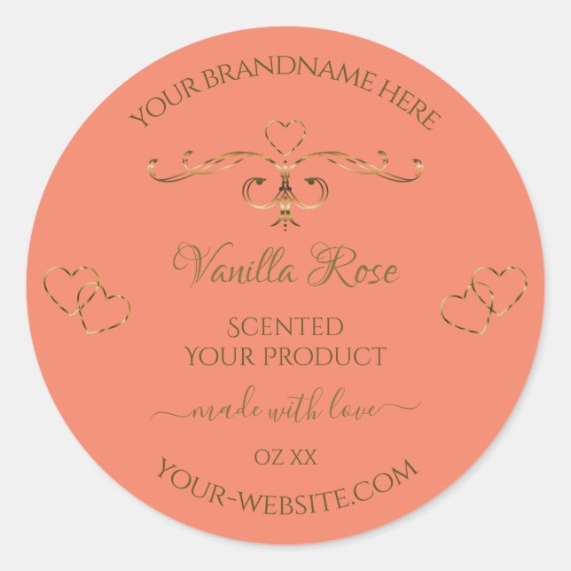 Salmon Product Labels Gold Hearts Ornate Border (Front)