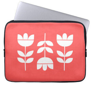 Salmon red and white 3 flowers laptop sleeve