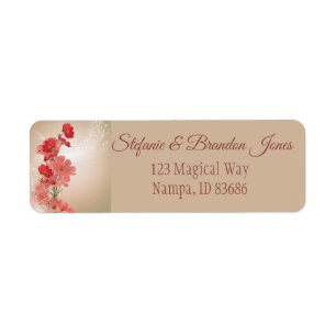 Salmon & Red Flowers/Gold Trim Return Address Label