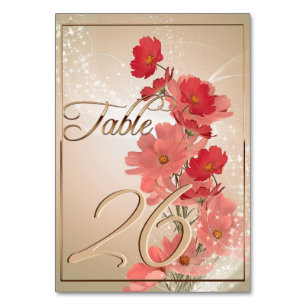 Salmon & Red Flowers/Gold Trim Table Number