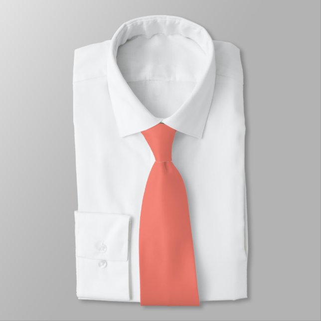 Salmon Red Hidden Initials Solid Colour Neck Tie (Tied)