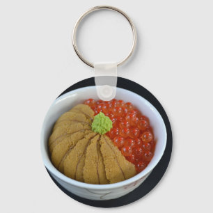 Salmon Roe Urchin Rice Bowl Japanese Food Black Key Ring