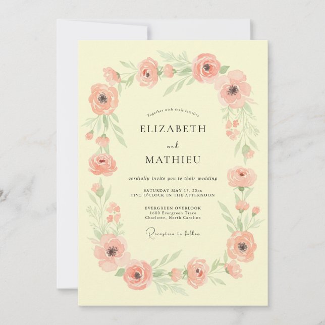 Salmon Romantic Watercolor Spring Wedding Invitation (Front)