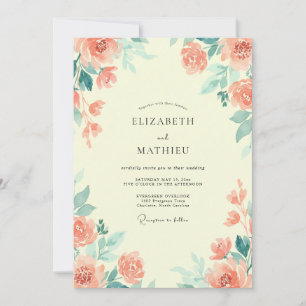 Salmon Seafoam Rose Wedding Invitation