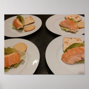 Salmon served with crackers, poster