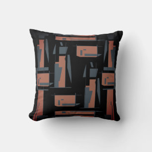 Salmon Slate Blue on Black Abstract Dance Figures Cushion