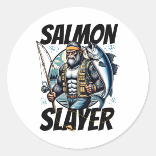 Salmon Slayer Funny Bigfoot Fishing Salmon Fish Classic Round Sticker