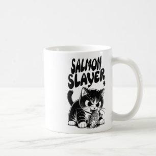 Salmon Slayer Funny Cat Fishing Salmon Fish Coffee Mug