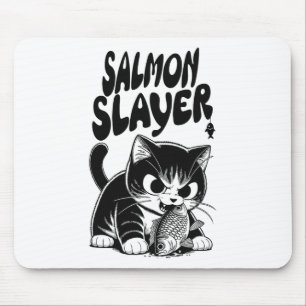 Salmon Slayer Funny Cat Fishing Salmon Fish Mouse Pad