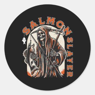 Salmon Slayer Funny Skeleton Fishing Salmon Fish Classic Round Sticker