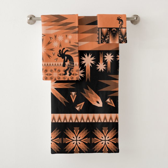 Salmon Southwestern Kokopelli Bath Towel Set (Insitu)