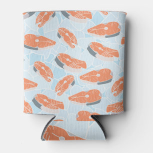 Salmon Steak Ice Vintage Texture Can Cooler