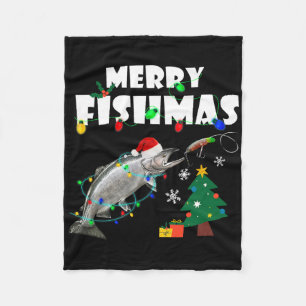 Salmon Steelhead Merry Fishmas Christmas King Trou Fleece Blanket