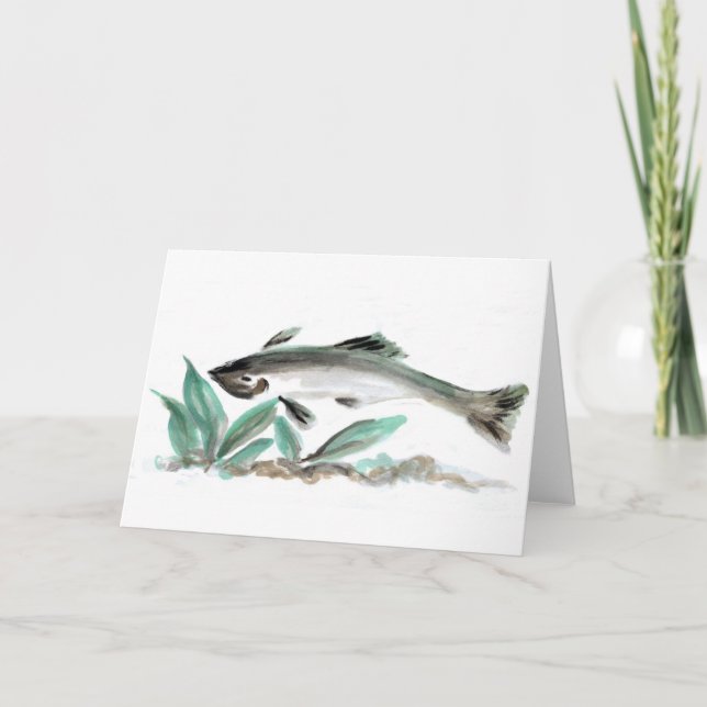Salmon, Sumi-e Card (Front)