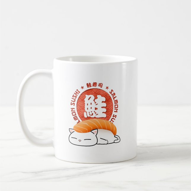 Salmon Sushi Cat Coffee Mug (Left)