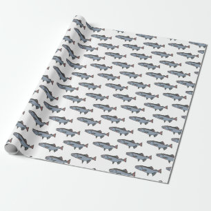 Salmon Swimming Pattern PNW Fishing Fish Gift Wrapping Paper