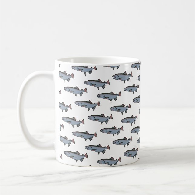 Salmon Swimming Pattern PNW Fishing Fish River Coffee Mug (Left)
