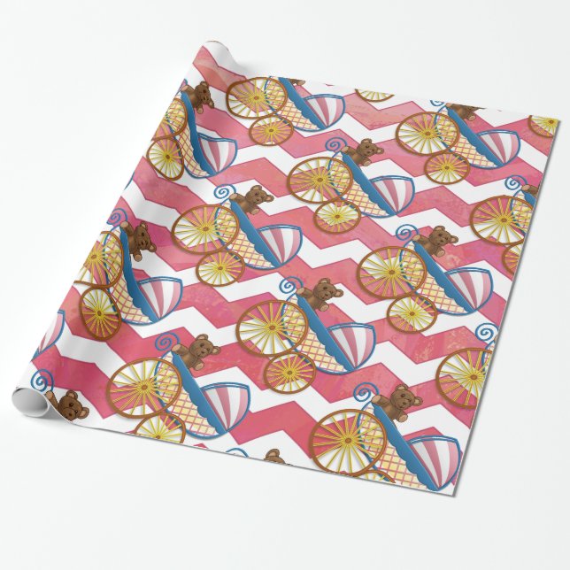 Salmon Swirl Baby Stuff Wrapping Paper (Unrolled)