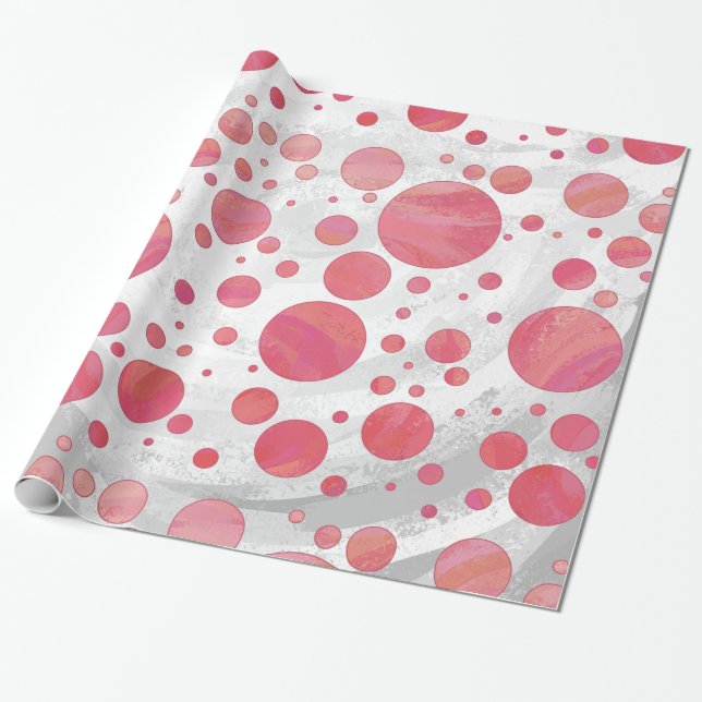 Salmon Swirl Polka Dots Wrapping Paper (Unrolled)