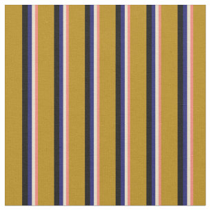 Salmon, Tan, Midnight Blue, Black & Dark Goldenrod Fabric