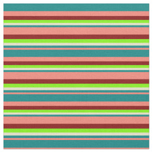 Salmon, Teal, Pale Goldenrod, Green & Maroon Fabric