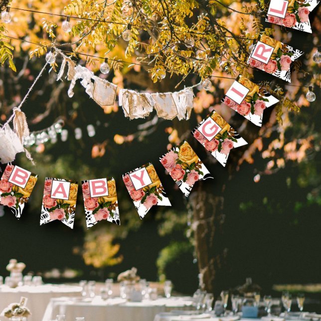 Salmon Text Heirloom Rose Floral Patten Baby Girl Bunting (Creator Uploaded)