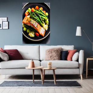Salmon with asparagus and tomato AI Art Poster