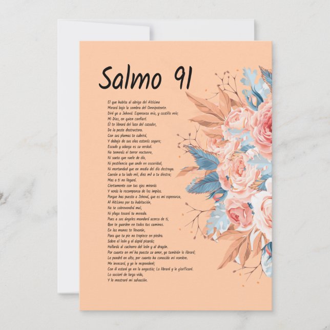 Salmos 91, Bible verse with beautiful floral Save The Date (Front)
