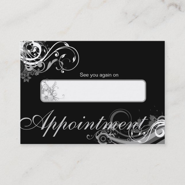 Salon Appointment Card Spa Floral Swirls Black (Front)