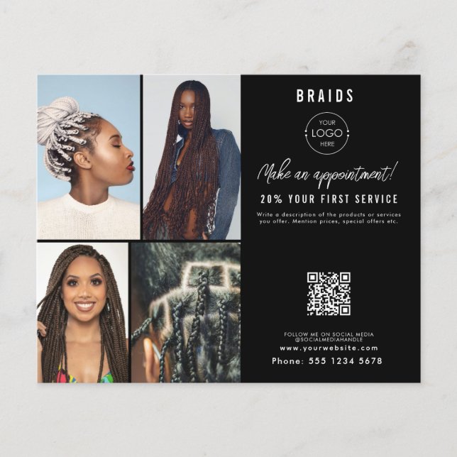 Salon Appointment Hair Braids Business Logo Photos Flyer (Front)