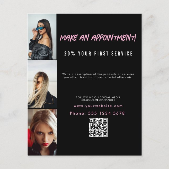 Salon Appointment Hair Makeup Nails Business Black Flyer (Front)